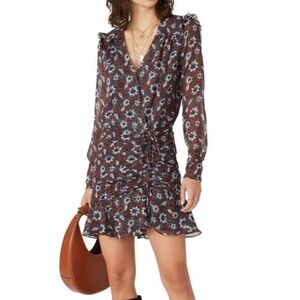 VERONICA BEARD Anjali Silk Floral Ruffled Ruched Mini Dress